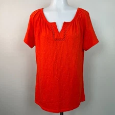 Talbots Top MP Orange Short Sleeve Cotton Slub Knit Shirt Women's