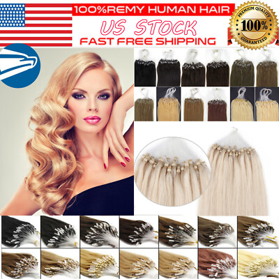 Micro Ring Link Micro Beads Loop Tip Remy Human Hair Extensions Straight100-200S