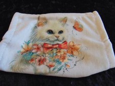 WHITE KITTEN W/BUTTERFLY PRINTED SOFT COTTON KNIT FACE MASK THE PAWS AND PALS