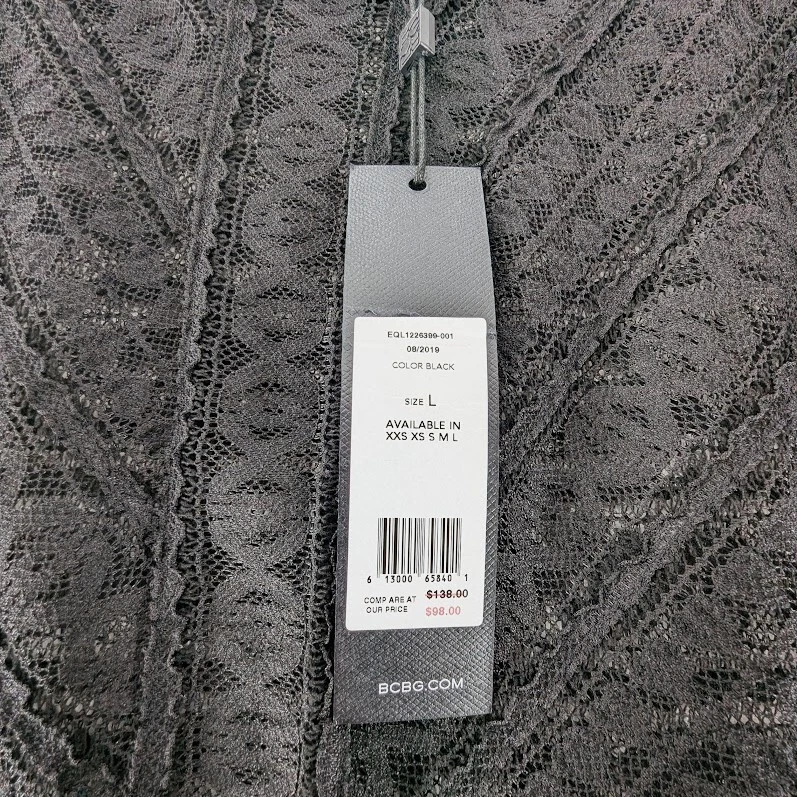 Blusa BCBG Maxazria Top Negra Encaje Transparente Peplum Elastizada Para Mujer Talla Grande NUEVA NUEVA CON ETIQUETAS Foto 3 de 4