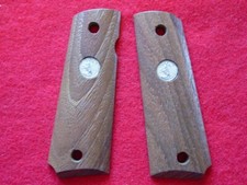 Vintage Colt 1911 Series 70 Original Factory Wood Panel Grips Silver Medallions