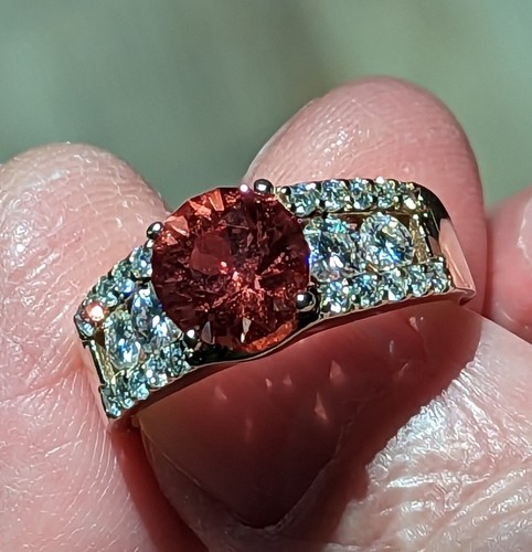 Unisex Lab Created Padparadscha & Moissonite 14k Yellow Gold Sz10 - Picture 4 of 21