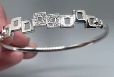 Silver Tone Square Charm Rhinestone Tennis Bracelet 