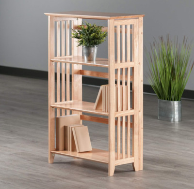 Solid Wood 4-Shelf Bookcase Home Office Study Library Display Organizer Natural