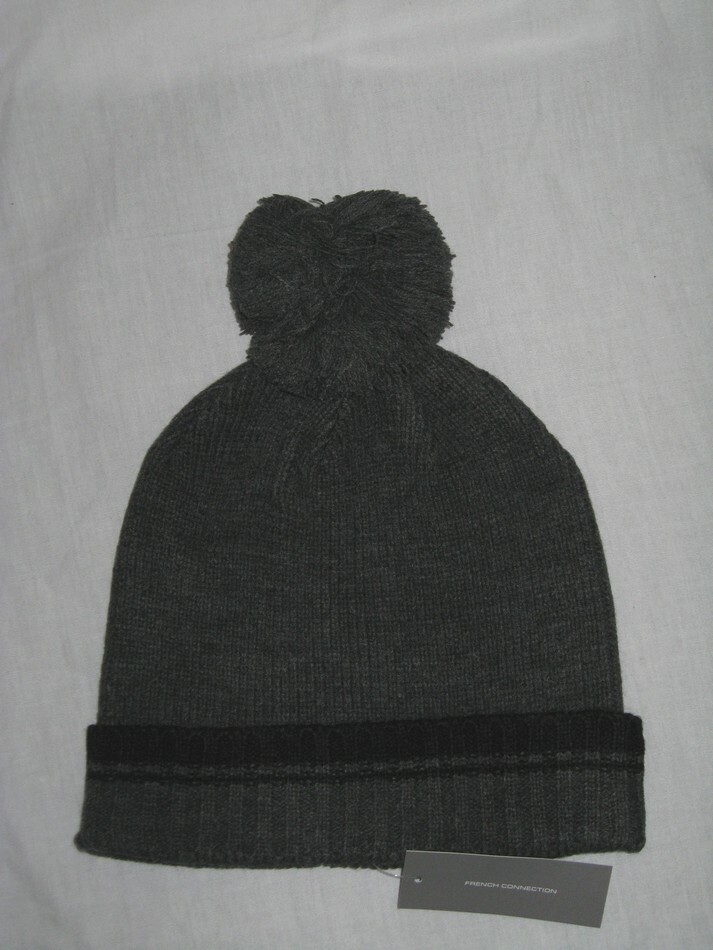 BNWT - FRENCH CONNECTION FCUK Bobble Beanie Hat  Charcoal Grey  Medium