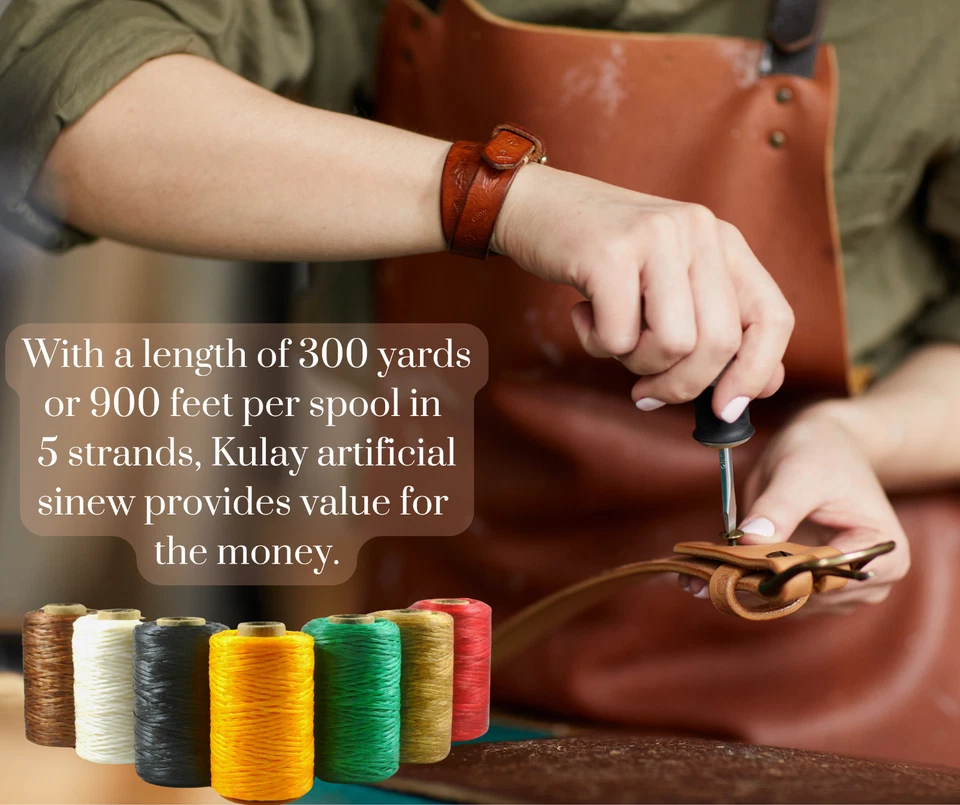 Pack de 4 hilos planos de poliéster encerados con tendones artificiales blancos Kulay Foto 4 de 4