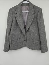 Vtg Forecaster of Boston Womens Size 11/12 Wool Blend Lined Blazer Gray Tweed