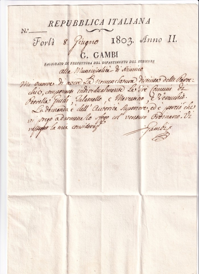 Document Ancien II880 – Période Napoléonienne – Romagna – Pref. Saludecio X Pesaro (Occasion)