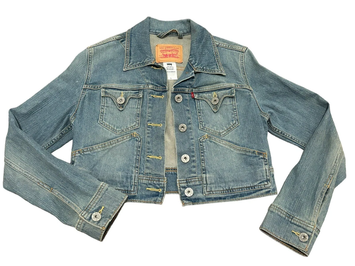 Cropped denim jacket ebay cheap