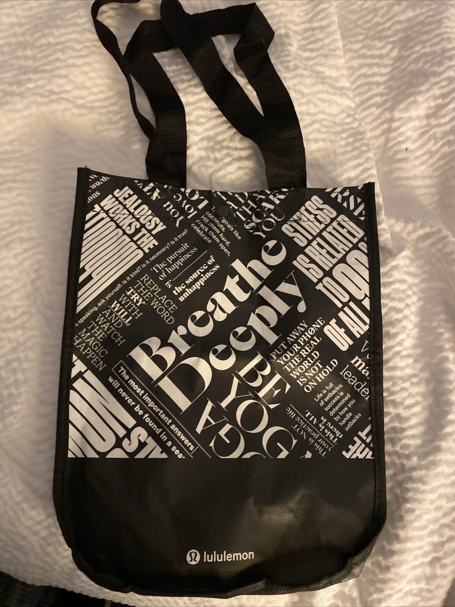 Lululemon Reusable Bag Medium Eco Tote Black White Breathe Deeply Logo 14" X 16" Lululemon Reusable Bag Medium Eco Tote Black White Breathe Deeply Logo 14" X 16"