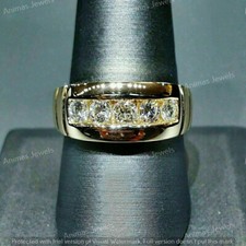 2 Ct Round 5-Stone Moissanite Men's Wedding Band Ring 14K Yellow Gold Plated