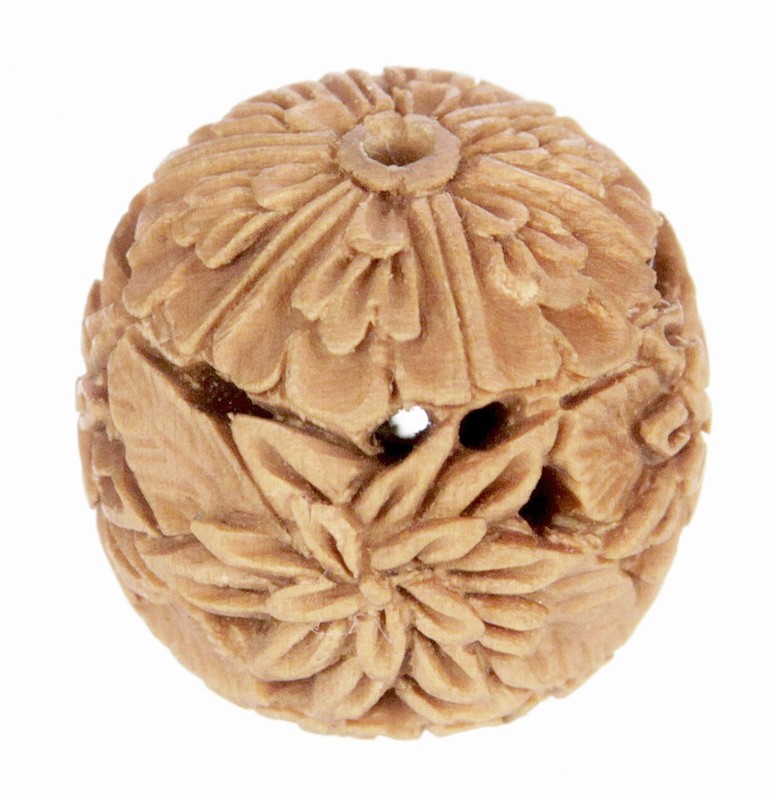 Vintage Japanese Hand Carved Wooden Ojime Bead Flowers Netsuke Inro Japan Old