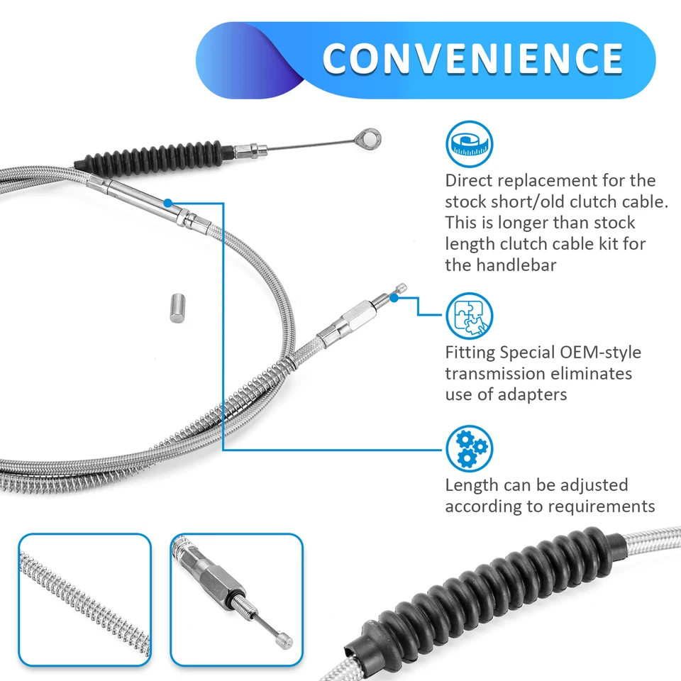 +8" Stainless Steel Braided Clutch Cable for Harley Softail 14"-16" Handlebar - Изображение 4 из 4