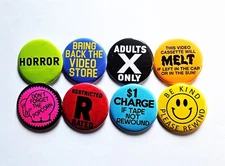 Video Rental Sticker Pinback Buttons Magnets & Bottle Openers. Set 01