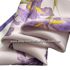 Sallys Boutique Mulberry Silk Scarf Bandanna Iris Print Office Necktie 21"