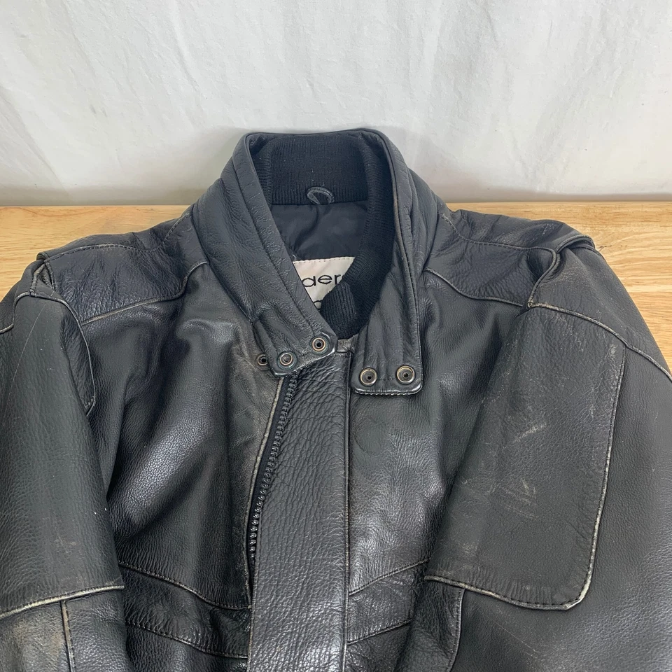 Riders Choice RC Negro Cuero Pesado Aislado Motocicleta Bombardero Chaqueta Para Hombres M Foto 4 de 4