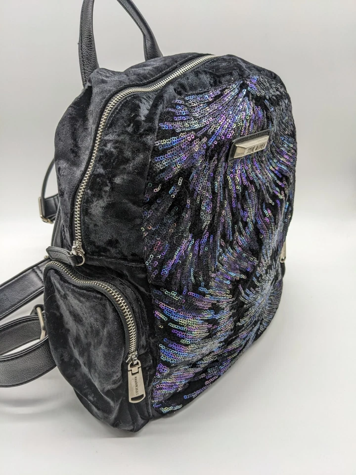 STEVE MADDEN Bfallon sequin velvet and faux-leather school backpack - BLACK~ - Image 4 of 4