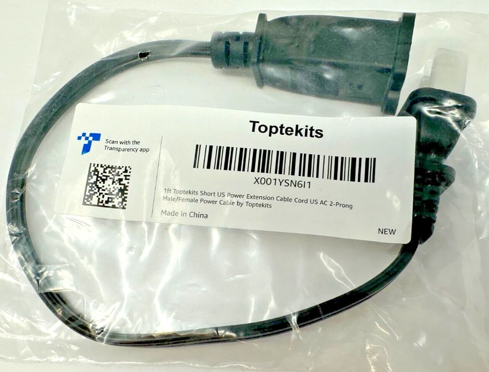 NEW 1ft Short US Power Extension Cable Cord US AC 2-Prong Male/Female - Image 3 of 3