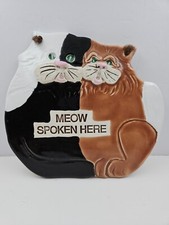 SMOKEY MOUNTAIN POTTERY Vintage 1990's Double Cat Wall Plaque "MEOW SPOKEN HERE"