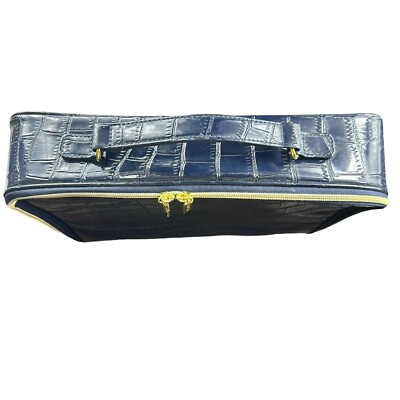 Estee Lauder Navy Blue Crocodile Leather Cosmetic Travel Makeup