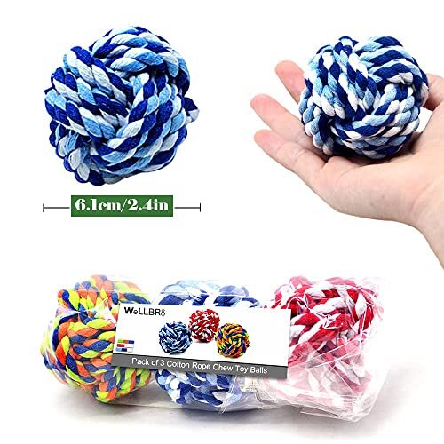 Pet Chew Toy Knots Cotton Rope Biting Ball for Dogs Cats 3 Pcs