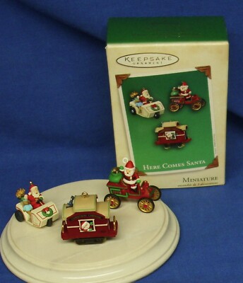 Hallmark Mini Ornament Set Here Comes Santa 2003 Golf Cart Motor Car Golf Cart