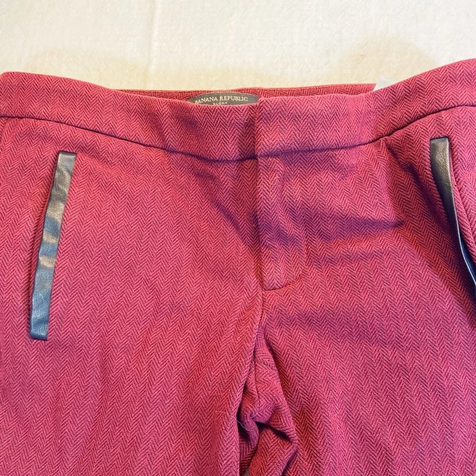 Banana Republic Sloan burgundy slim ankle pants faux leather pocket trim 4 - Image 3 of 4