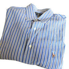 Vintage Ralph Lauren Yarmouth Shirt Men's 17 34 Long Sleeve Flesh Pony Logo Blue