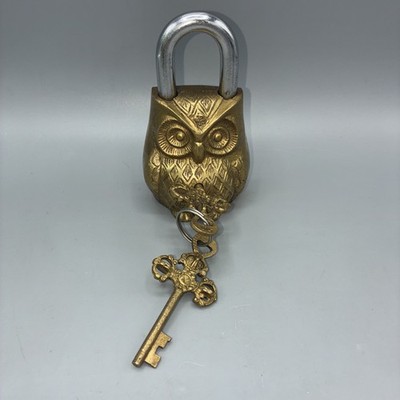 Brass Owl  Padlock With 2 Keys - Read
