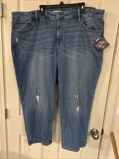 Ava  Viv High Rise Slim Straight Crop Stretch Jeans Blue Women 26W  R
