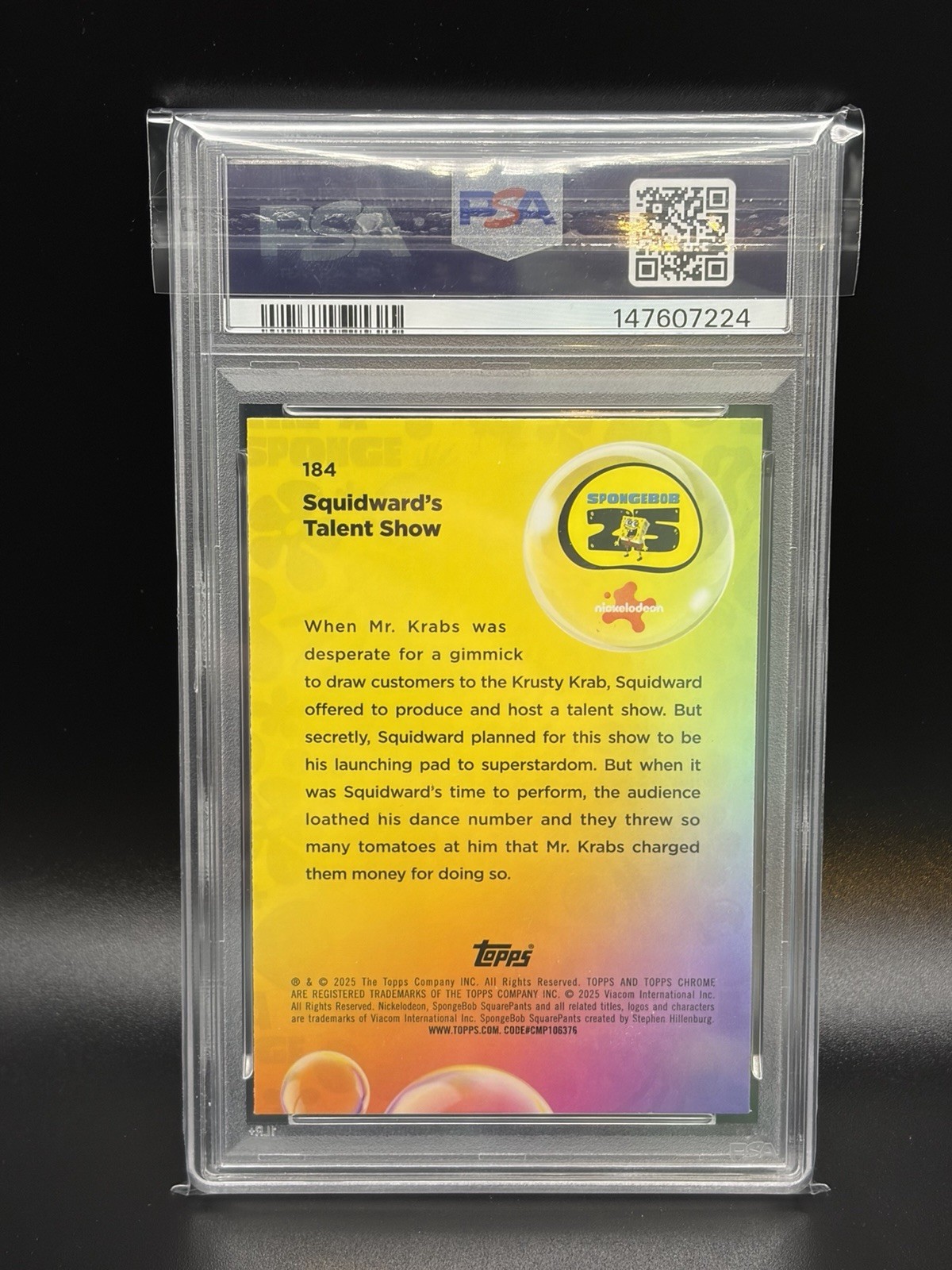 SQUIDWARD TALENT SHOW #184 Topps Chrome SpongeBob Wave Refractor /175 PSA 10 view 3