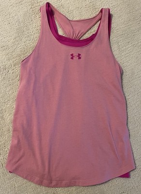 Super Cute Girls Under Armour Youth Large Pink / Pink Layered Tank Top - NICE