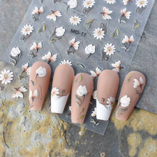 3D Nagel Sticker Nail Art Selbstklebend Blumen weiß Aufkleber Nagelfolie Nägel