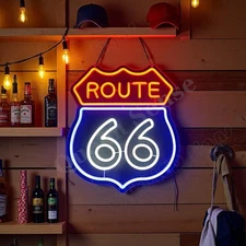 Historic Route 66 Road LED Neon Sign With Dimmer USB Powered Adjustable Light