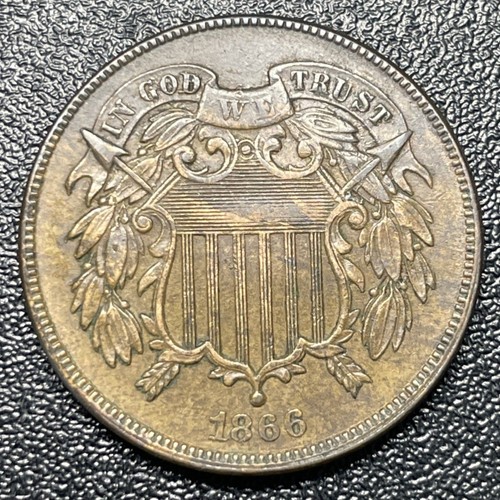 1866 Two Cent Piece 2C Full Motto Choice US Copper Coin