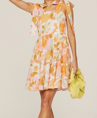 Mille Women's White Orange Kiara Floral Cotton Mini Fit-&-Flare Dress Size XXS
