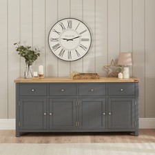 Sideboard Extra Large 4 Drawer 4 Door Marbury Slate Grey Painted - Oak Top