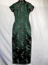 Solz Squirrel Dress Women 34 Teal Chinese Cheongsam Side Slit Traditional STAINS
