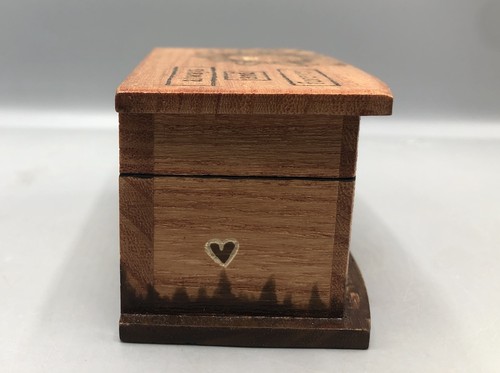 Always and Forever Burnt Wood Trinket Box Hinged Lid Sunflower Carved Heart - Picture 5 of 10