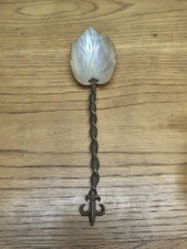 RARE Caviar Serving Spoon MOTHER OF PEARL & Gold Plated Twisted Handle