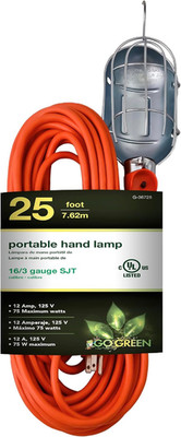 Gogreen Power 25Ft Portable Hand Lamp with 16/3 Kink-Free Cord, Swivel Hook, & O