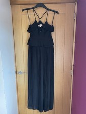 🖤BNWT NASTY GAL BLACK LINED MICRO BOX PLEAT CHIFFON MAXI DRESS SIZE M 10 12 🖤