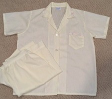 Vtg Carole Pajama Set Size 36 Yellow Button Down Short Sleeve Elastic Waist Pant