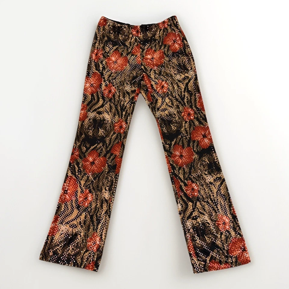 Pantalones Cache De Colección Años 90 Y2K Metálicos Selva Tigre Floral 10 Nuevos con Etiquetas Festival Coachella Foto 3 de 4