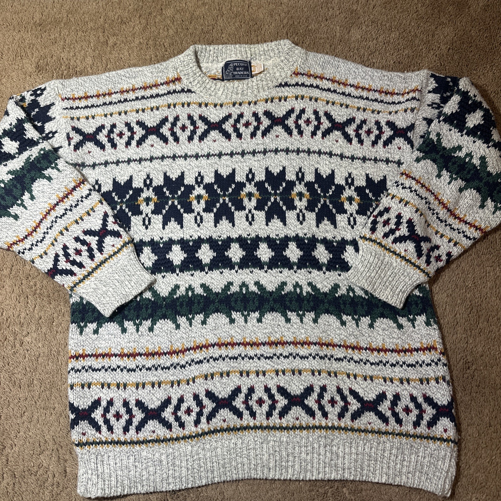 Vintage Peconic Bay Traders Men Sweater Knit 100% Cotton Size XL Made In USA