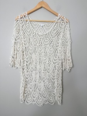 Grace & Lace Top Large Crochet Cottagecore Fairy Boho Festival Dainty 3/4 Sleeve