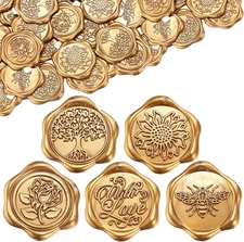 Wax Seal Stickers, 50 Pcs Antique Gold Self- Adhesive Wax Stickers for Weddin...