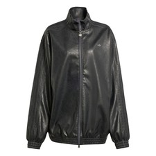 Adidas Originals Black Faux Leather Pleather Firebird Oversized Track Jacket New