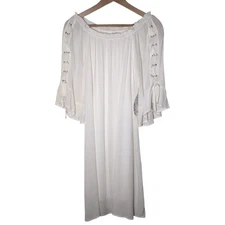Naif Boho White Dress Womens Small Bell Sleeve Laces Flowy Hippie Oversized