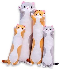 Cute Cat Plush Long Body Pillow Cuddle Cartoon Stuffed Animals Cat Gray-19 Inch